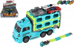 Plastični kamion – prevoznik avtov na vztrajnik 22 cm + 2 športna avtomobilčka