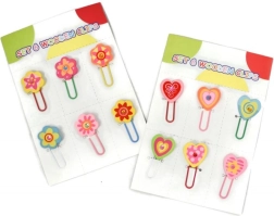 Lesene pisarniške sponke srčki ali rožice, komplet 6 kosov