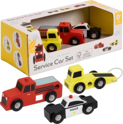 Klasična svet lesenih avtomobilčkov Policija Gasilci Vleka set 3 kos