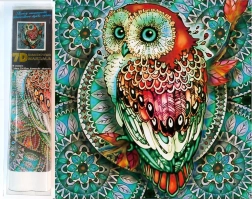 Diamantno slikanje 7D – sova na modri mandali 30 × 30 cm