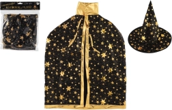 Otroški čarovniški klobuk in plašč črno‑zlat, premer 38 cm