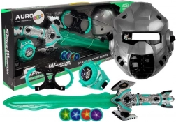 Kozmični set igrač s svetlobnim mečem, masko in izstreljevalnikom diskov