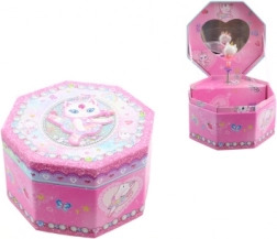 Rožnata glasbena škatlica za nakit z balerino in ogledalcem
