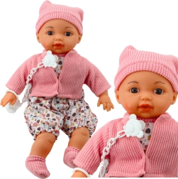 Punčka Dojenček s kapico in dudo na verižici Rožnata 40 cm