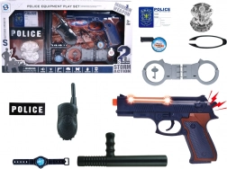 Velik policijski komplet s pištolo, zvokom in značko