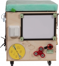 3v1 Montessori manipulativna kocka / tabure s sedežem in kolesci