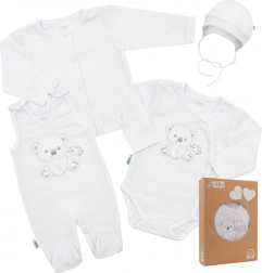 Dojenčki komplet za porodnišnico New Baby Sweet Bear, bel, vel. 56 (0–3 mesece)