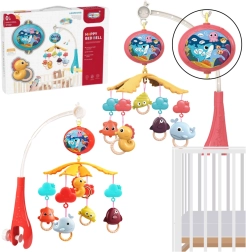 Otroški vrtiljak nad posteljico s projektorjem in daljinskim upravljalnikom – rdeč