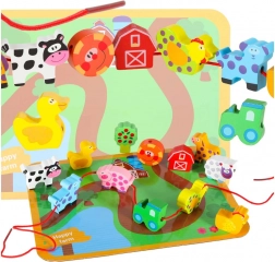 Lesena natikajoča farma – izobraževalni komplet z desko in živalmi