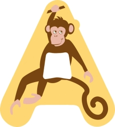 Lesena črka A - Dekoracija z opico