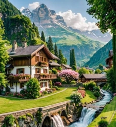Diamantno slikanje Hiša v švicarskih gorah 30x40 cm