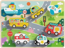 Tooky Toy lesena montessori vstavljanka – prevozna sredstva (7 delov)