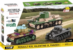 Zgodovinski plastični komplet tankov Renault R35, Valentine IX, Panzer I