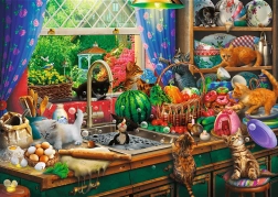 TREFL Puzzle Premium Plus: Čas za čaj z navihanim muckom 1000 koščkov