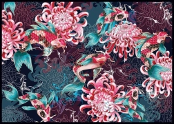 Sestavljanka Secret Garden: Koi krapi in krizanteme 1000 koščkov