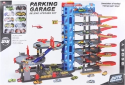 Velika večnivojska garaža z avtomobilčki in heliportom