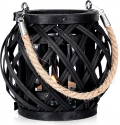 Črn bambusov lampijon za svečo 14,5 × 14 cm