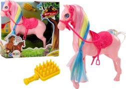 Figurica konja z barvito grivo in rožnatim sedlom
