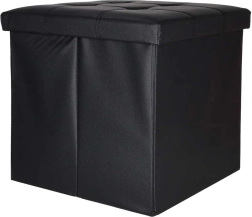 Zložljiv taburet s shranjevalnim prostorom iz eko usnja 38 × 38 × 36 cm, črn