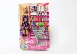 Barbie punčka na nakupovanju z vozičkom in dodatki