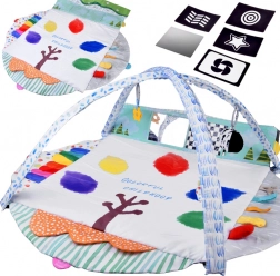 Velika interaktivna okrogla otroška igralna podloga 2v1 z loki in kontrastnimi karticami