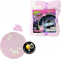 Plišasta svetleča odeja z samorogi 130 × 150 cm rožnata