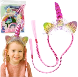 Rožnat naglavni trak samorog z rogom, ušesi in kitkami