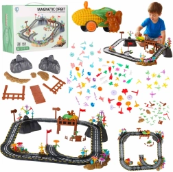 Magnetni dirkalni komplet s stezo, 153 delov, s svetlečim vozilom