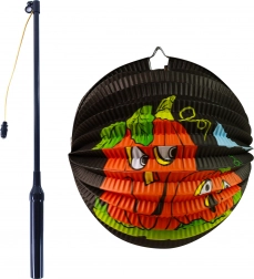 Papirnata bučna svetilka za noč čarovnic 25 cm z osvetljeno palico 50 cm