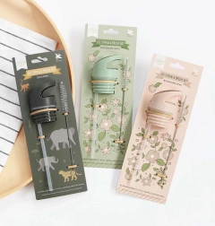 A Little Lovely Company komplet zamaška, krtačke in slamice za steklenico iz nerjavečega jekla 350 ml – Živali