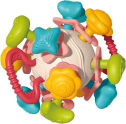 Mehka ropotuljasta kroglica 4v1 WOOPIE – senzorična igrača in grizalo za dojenčke