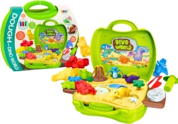 plastelin svet dinozavrov v kovčku – modelčki in orodja, zelena