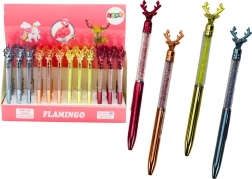 Kemični svinčnik z jelenčkom in bleščečimi kamenčki, moder ali črn črnilo, konica 0,7 mm