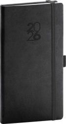 Eleganten črni žepni dnevnik z elastiko in zanko za svinčnik Aprint 2026