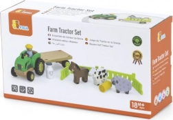Leseni traktor s kmetijskimi živalmi Viga Toys