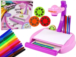 Otroški projektor za risanje roza s flomastri in prostorom za shranjevanje