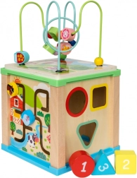 Lesena aktivna kocka z labirintom in urami