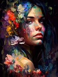 Diamantno slikanje barvni portret ženske 30 × 40 cm