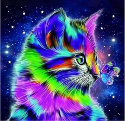 Diamond Mosaic - Cat with Butterfly at Night