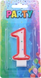 Zabavna rojstnodnevna svečka številka 1 rdeča s pikami