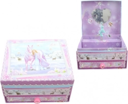 Glasbena škatlica za nakit z samorogom in ogledalcem