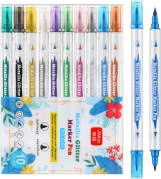 Set kovinskih dvostranskih flomastrov z bleščicami, 10 kosov