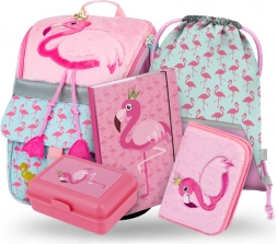 Šolski komplet Zippy Flamingo: torba, peresnica, vrečka, mapa, škatla