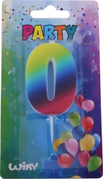 Party svečka številka 0 mavrična