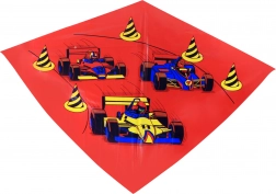 Barvit leteči zmaj z motivom dirkalnih avtomobilov