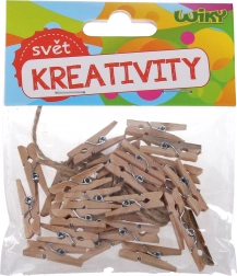 Leseni barvni kljukice 3,5 cm z vrvico, 15 kos