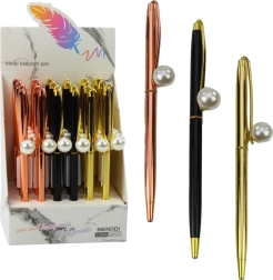 Kovinsko avtomatsko kroglično pero s perlastega zaključka, moder črnilo 1,0 mm