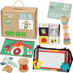 WOOPIE GREEN montessori škatla XXL 6v1 senzorične in izobraževalne igrače FSC za dojenčke 3–4 mesece