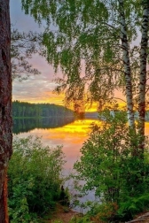 Diamantno slikanje Sončni zahod nad jezerom 30x40 cm