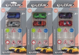 Set kovinskih avtomobilčkov s prometnimi znaki